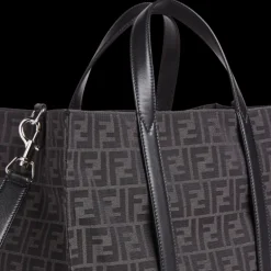 Grand sac shopping FENDI tissu jacquard recyclé motif FF gris