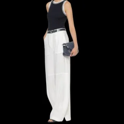 Haut col rond ALBERTA FERRETTI sans manche maille bleu marine ganse blanc