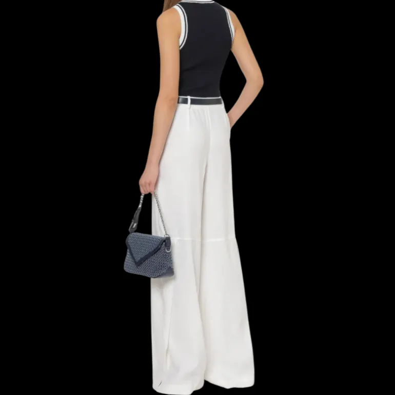 Haut col rond ALBERTA FERRETTI sans manche maille bleu marine ganse blanc