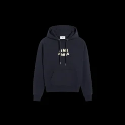 Hoodie AMI Paris coton bio molleton épais bleu marine patch Ami Paris maille