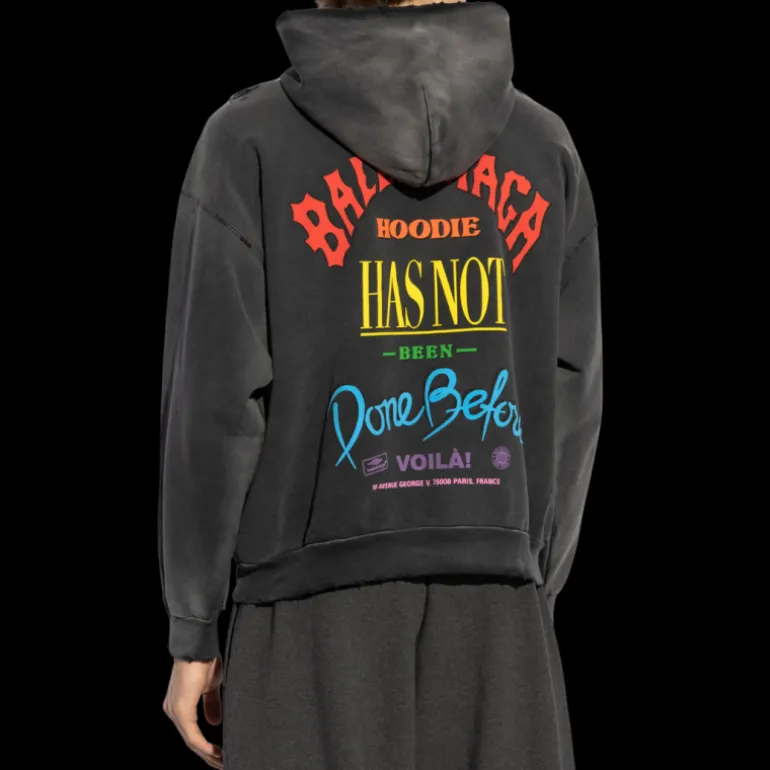 Hoodie BALENCIAGA Not Been Done Zippé molleton coton noir