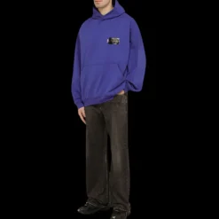 Hoodie BALENCIAGA sweat-shirt capuche Fit Large molleton coton bleu Political Campaign Patch