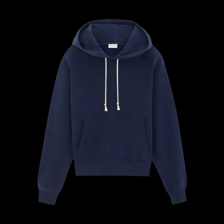 Hoodie SAINT LAURENT Cassandre coton bleu marine broderie YSL