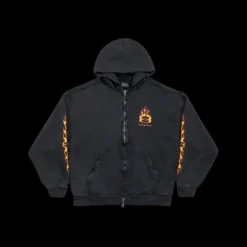 Hoodie Zippé BALENCIAGA Burning Unity molleton coton noir flammes