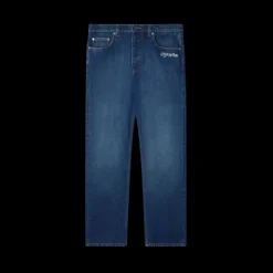 Jean fuselé OFF WHITE brut délavé bleu denim broderie logo blanc