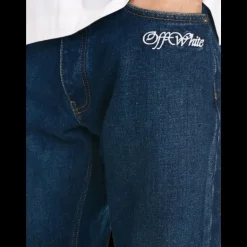 Jean fuselé OFF WHITE brut délavé bleu denim broderie logo blanc