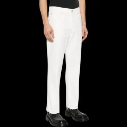 Jean LANVIN coupe droite coton blanc patch logo cuir blanc dos