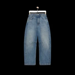 Jean large LOEWE barrel Anagramme denim coton délavé bleu patch cuir