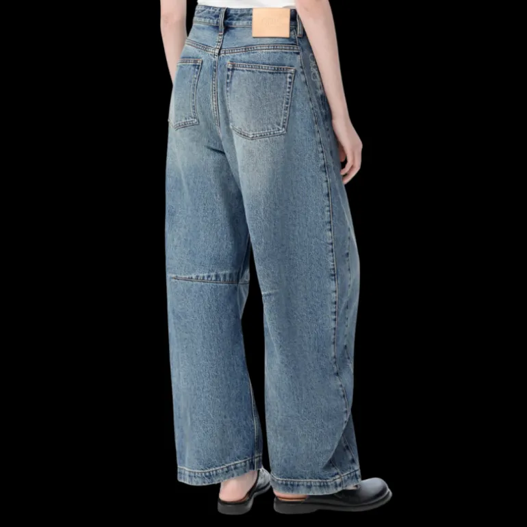 Jean large LOEWE barrel Anagramme denim coton délavé bleu patch cuir