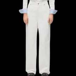 Jean LOEWE Taille haute denim de coton blanc patch cuir