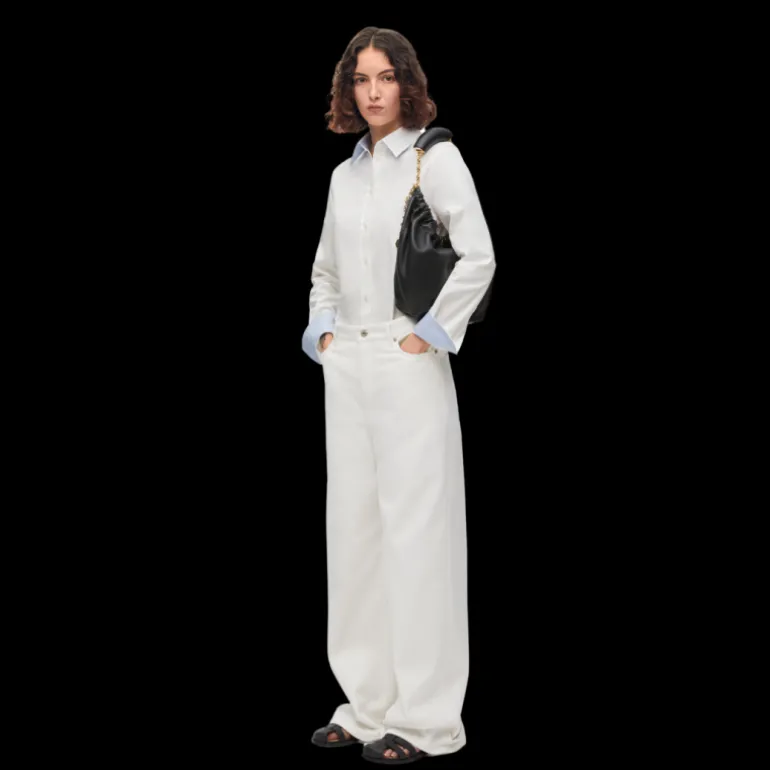Jean LOEWE Taille haute denim de coton blanc patch cuir
