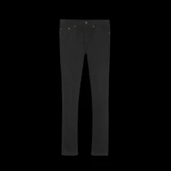 Jean SAINT LAURENT Skinny taille basse denim coton bio noir étiquette cuir noir