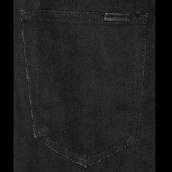 Jean SAINT LAURENT Skinny taille basse denim coton bio noir étiquette cuir noir