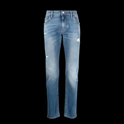 jean slim DOLCE & GABBANA denim coton bleu délavé déchiré plaque logo