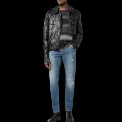 jean slim DOLCE & GABBANA denim coton bleu délavé déchiré plaque logo