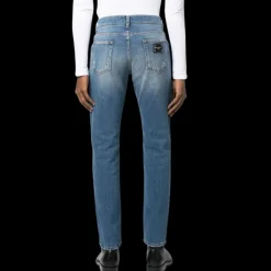 jean slim DOLCE & GABBANA denim coton bleu délavé déchiré plaque logo