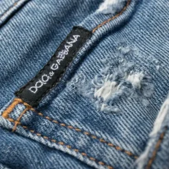jean slim DOLCE & GABBANA denim coton bleu délavé déchiré plaque logo