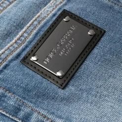 jean slim DOLCE & GABBANA denim coton bleu délavé déchiré plaque logo