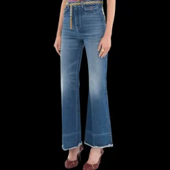 Jean évasé CHLOE taille haute denim de coton bleu foncé