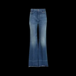 Jean évasé CHLOE taille haute denim de coton bleu foncé