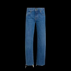 Jeans court KHAITE Kerrie denim coton bleu bas effiloché