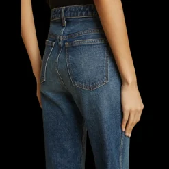 Jeans KHAITE Danielle taille haute denim coton stretch bleu archer