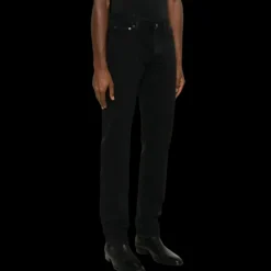 Jeans slim SAINT LAURENT coton denim noir délavé plaque cuir noir