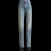 Jeans taille Haute KHAITE Danielle droit long denim bleu bryce