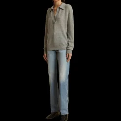 Jeans taille Haute KHAITE Danielle droit long denim bleu bryce