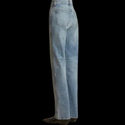Jeans taille Haute KHAITE Danielle droit long denim bleu bryce