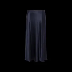 jupe droite ALBERTA FERRETTI mi-longue soie satin bleu nuit fluide évasée