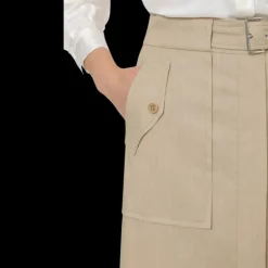 Jupe droite ALBERTA FERRETTI taille haute poche cargo viscose lin beige boucle