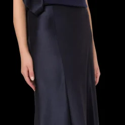 jupe droite ALBERTA FERRETTI mi-longue soie satin bleu nuit fluide évasée