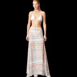 Jupe longue fendue MISSONI viscose zigzag 3D multicolore