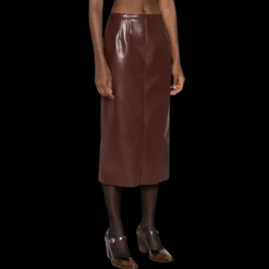 Jupe mi-longue PHILOSOPHY faux cuir marron chocolat Havane
