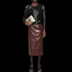 Jupe mi-longue PHILOSOPHY faux cuir marron chocolat Havane