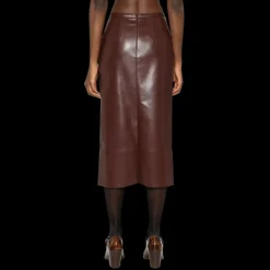 Jupe mi-longue PHILOSOPHY faux cuir marron chocolat Havane