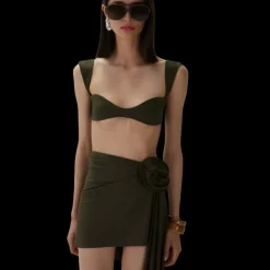 Jupe paréo  MAGDA BUTRYM court asymétrique kaki fleurs