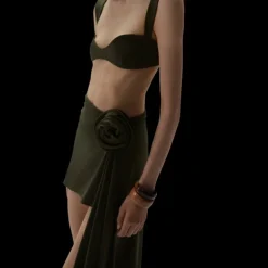 Jupe paréo  MAGDA BUTRYM court asymétrique kaki fleurs