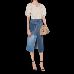 Jupe portefeuillecPHILOSOPHY DI LORENZO SERAFINI coton bleu denim patchwork