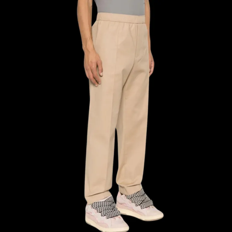 LANVIN pantalon droit taille mi- haute coton beige sable