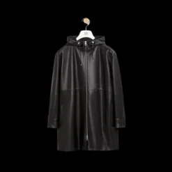 LOEWE Manteau à capuche cuir nappa noir poche anagramme