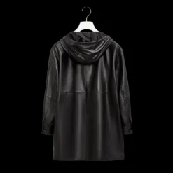 LOEWE Manteau à capuche cuir nappa noir poche anagramme