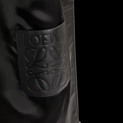LOEWE Manteau à capuche cuir nappa noir poche anagramme