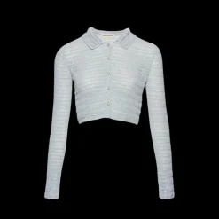 MAGDA BUTRYM Cardigan à col boutonné en crochet bleu clair