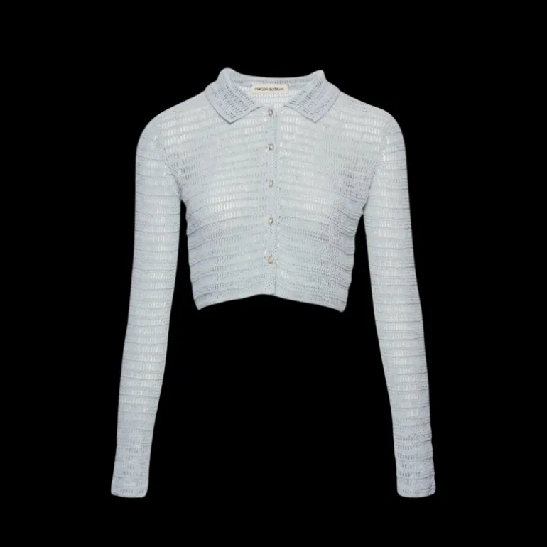 MAGDA BUTRYM Cardigan à col boutonné en crochet bleu clair