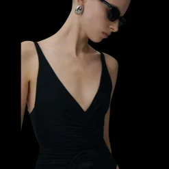 Maillot de bain 1 pièce MAGDA BUTRYM décolleté V fronce noir fleurs