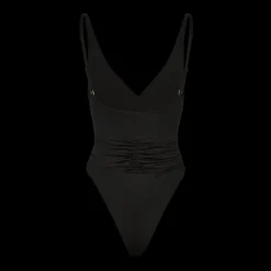 Maillot de bain 1 pièce MAGDA BUTRYM décolleté V fronce noir fleurs