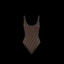 Maillot de bain FENDI Lycra® marron motif FF intégral
