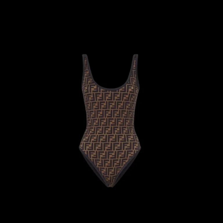 Maillot de bain FENDI Lycra® marron motif FF intégral